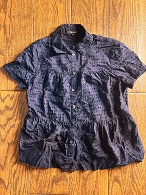 Madewell Navy Eyelet Short-Sleeve Button-Down Shirt